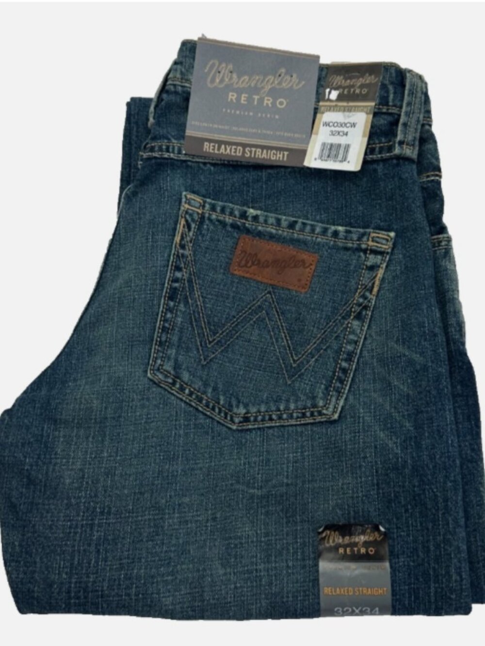 Wrangler Retro W32 L34 Straight Relaxed Premium Denim Cotton Men's Jeans Blue